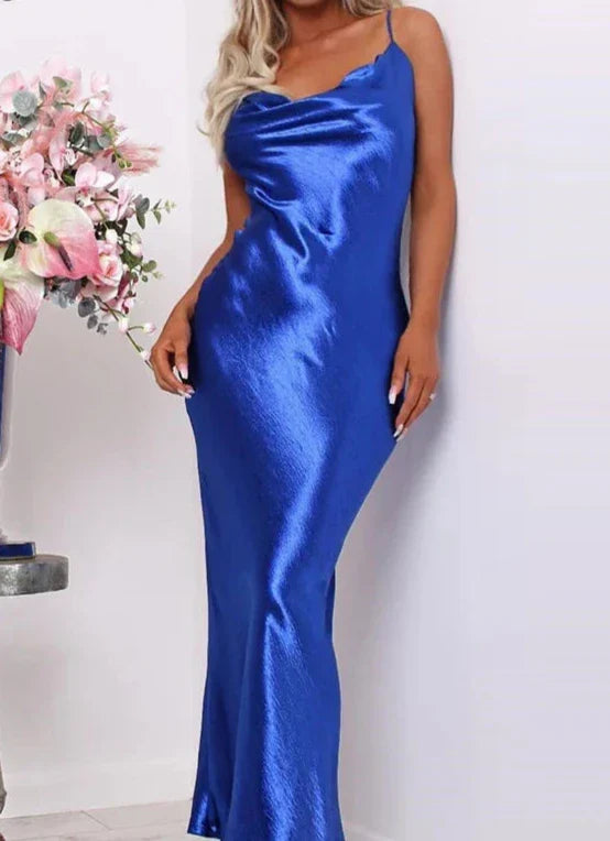 Satin Lace Up Backless Maxi Dress