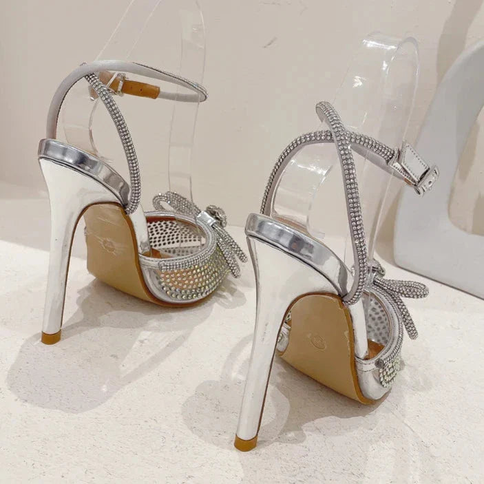 Crystal Detail Bow Knot Pointed Toe Heels