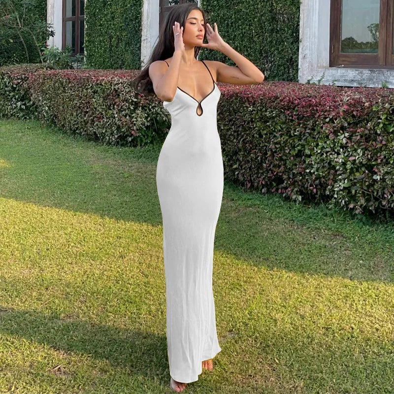 Sleeveless Backless Lace Up Maxi Dress