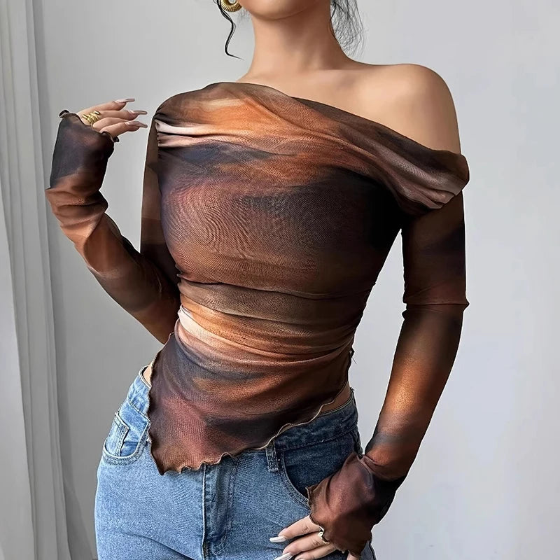 Slash Neck Printed T-Shirt