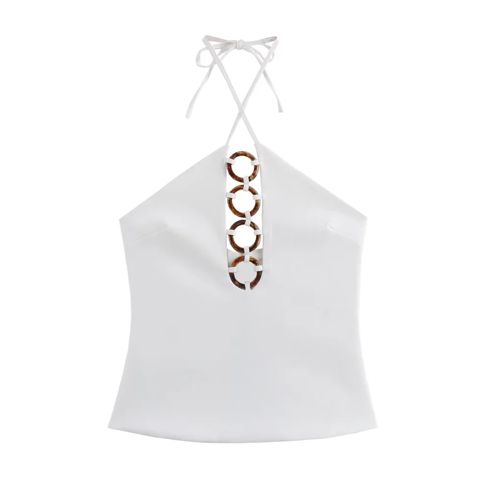 Hanging neck collar skirt two-piece set