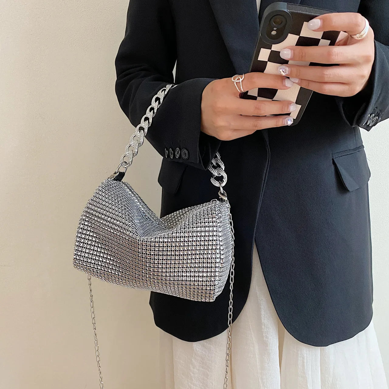 Diamond Detail Chain Handbag
