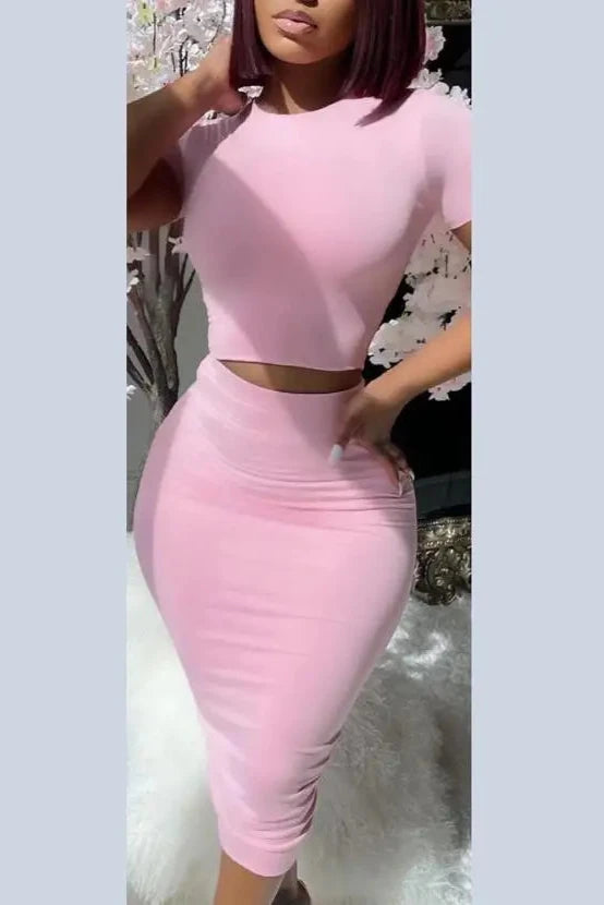 Short Sleeve Top & High Waist Skirt Two Piece