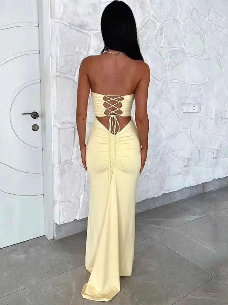 Backless Lace-up Bodycon Maxi Dress