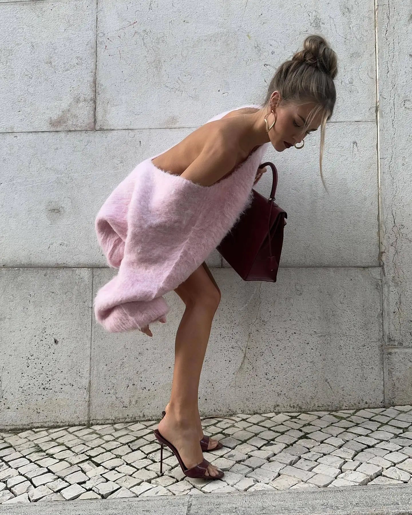 Long Oversized Backless Fluffy Knitted Sweater Dress