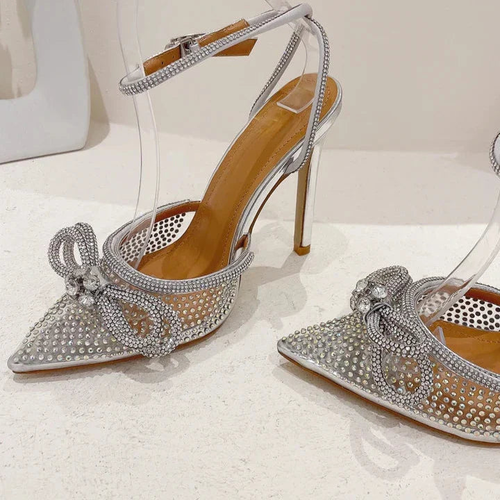 Crystal Detail Bow Knot Pointed Toe Heels
