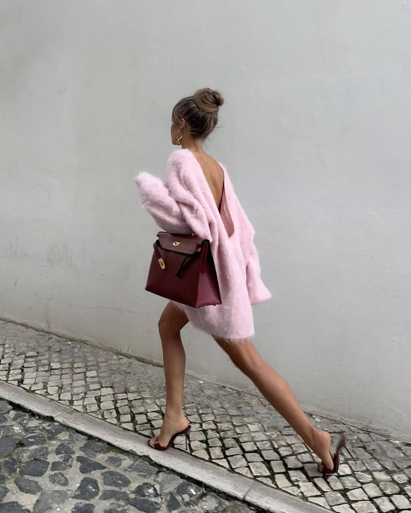Long Oversized Backless Fluffy Knitted Sweater Dress