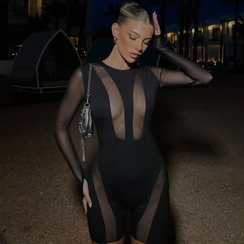 Mesh Detail Black Romper