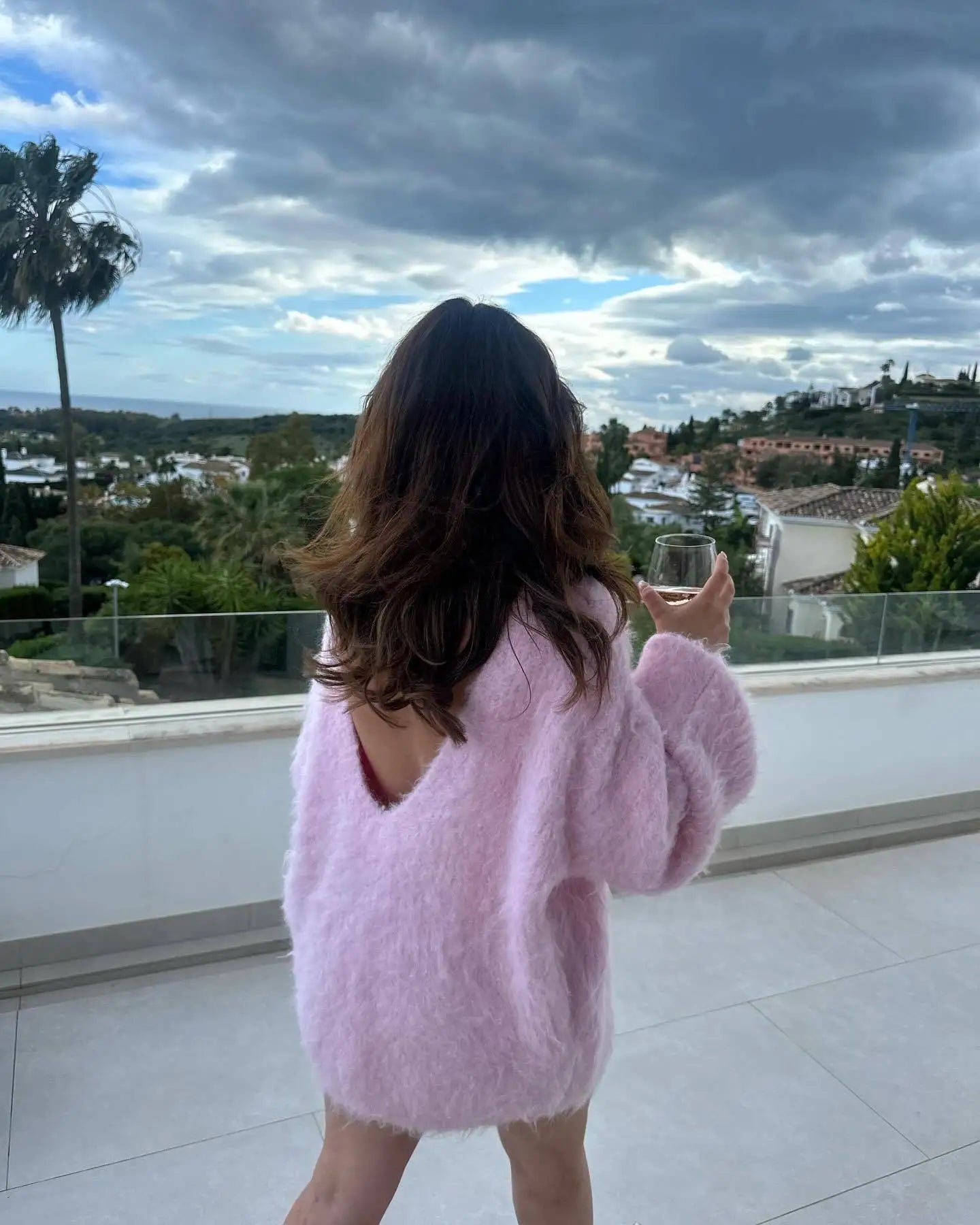 Long Oversized Backless Fluffy Knitted Sweater Dress