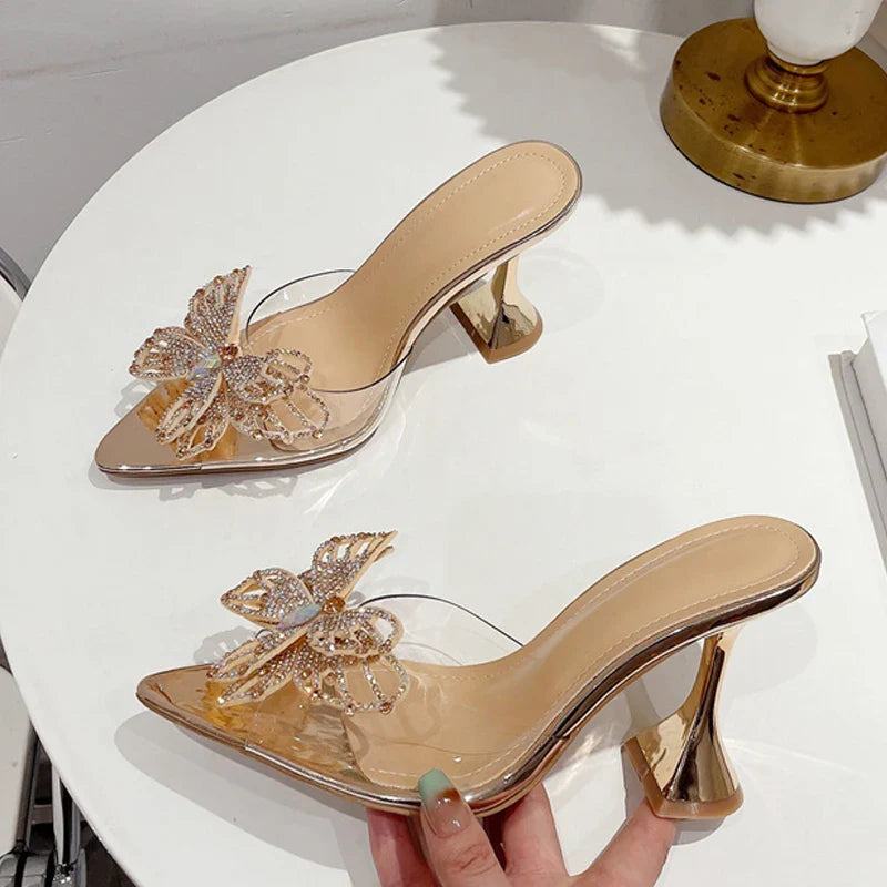 Butterfly Crystal Pointed Toe Heels