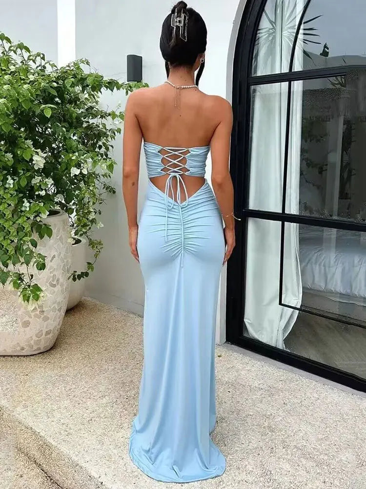 Backless Lace-up Bodycon Maxi Dress