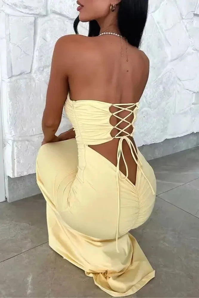 Backless Lace-up Bodycon Maxi Dress