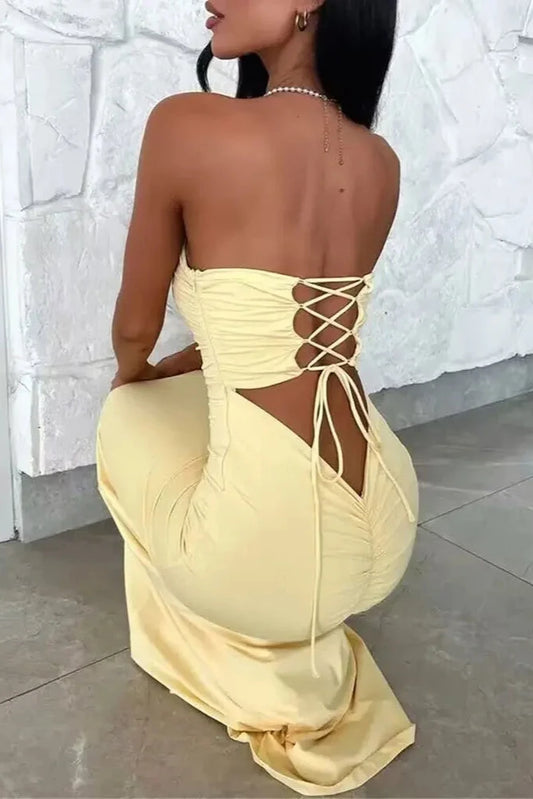 Backless Lace-up Bodycon Maxi Dress