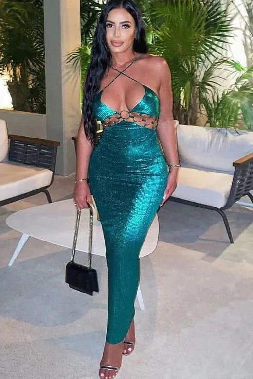 Strap Backless Bodycon Maxi Dress