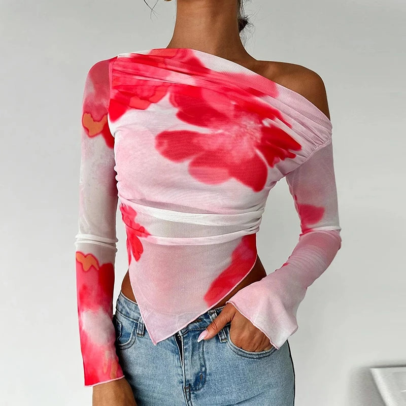 Slash Neck Printed T-Shirt