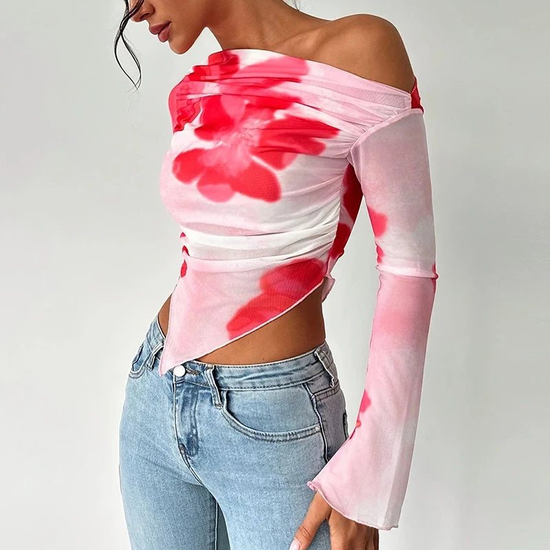 Slash Neck Printed T-Shirt