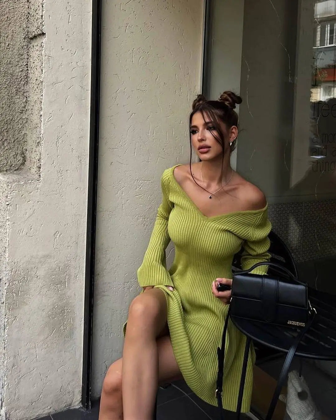 Off-Shoulder A-Line Hem Knit Mini Dress