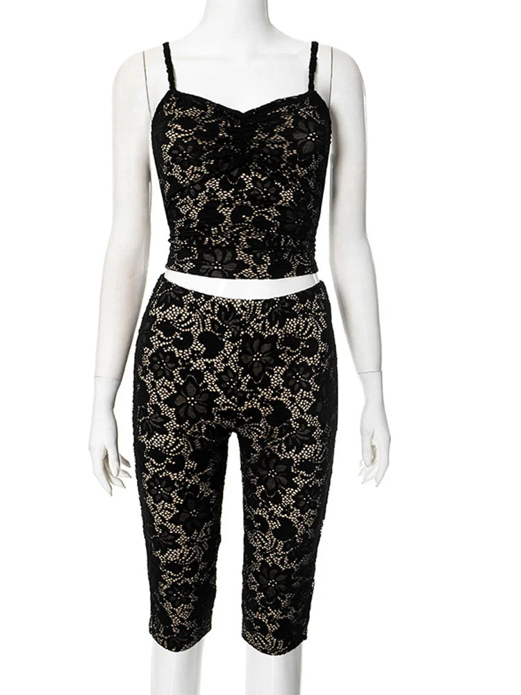 Spaghetti Strap Lace Capri Set Two-Piece
