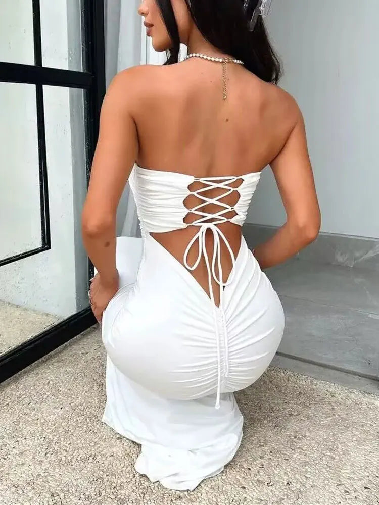 Backless Lace-up Bodycon Maxi Dress