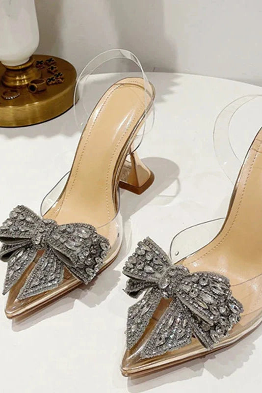 Crystal Sequined Bowknot Pointed Toe Heels