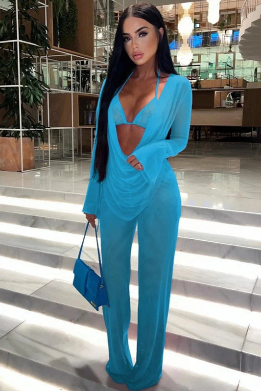 Long Sleeve Tops & Wide Leg Pants 3 Piece Set