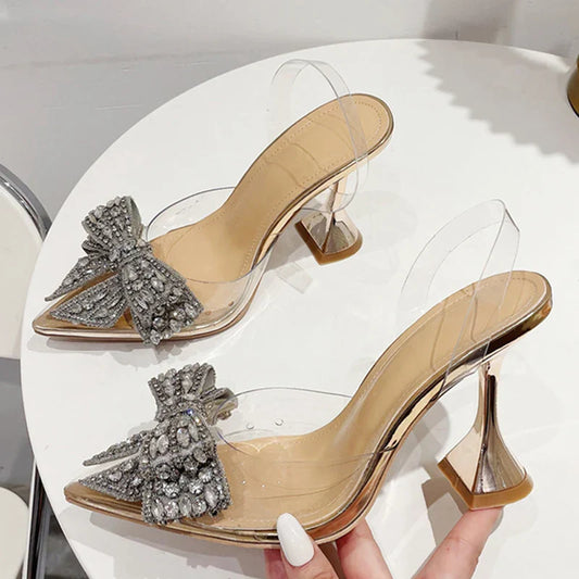 Crystal Sequined Bowknot Pointed Toe Heels