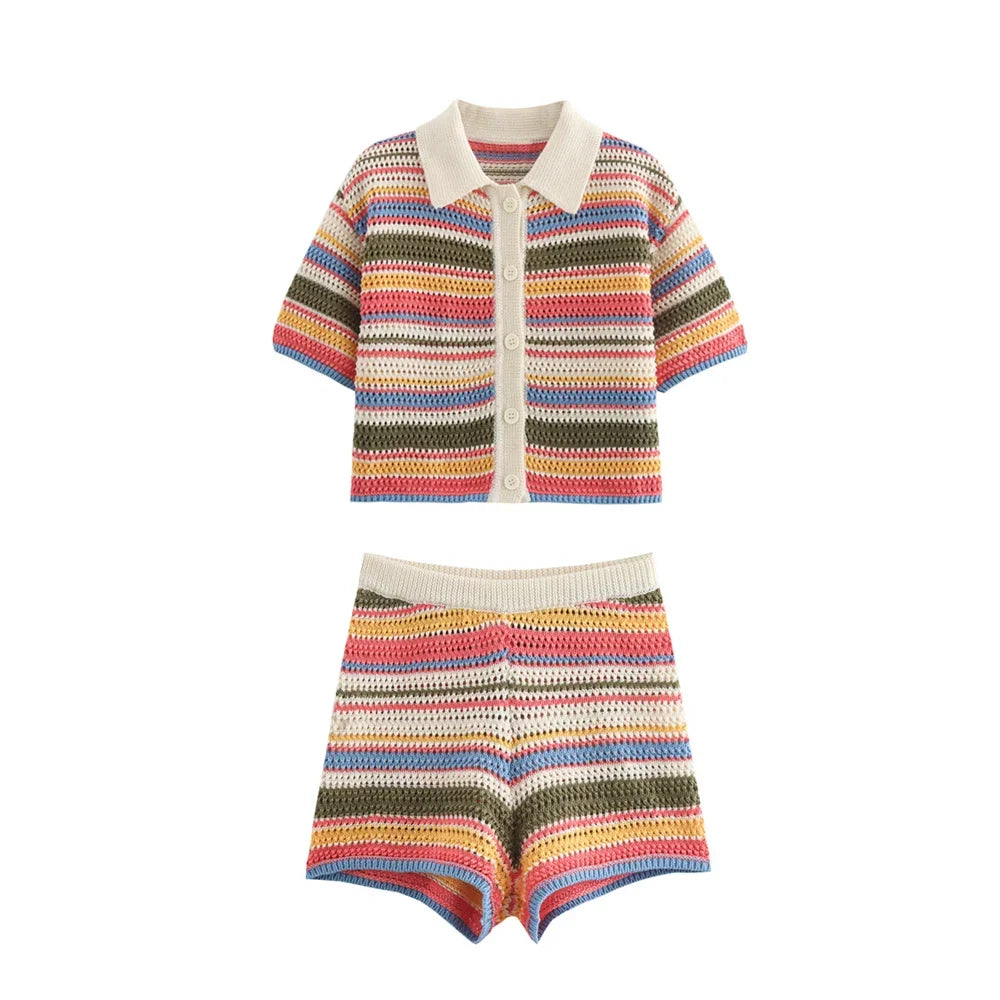 Stripe Printed Short Sleeve Set