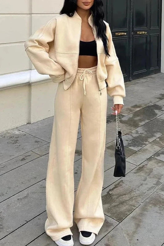 Fleece Lined Zipper Jacket & Joggers Two Piece Set