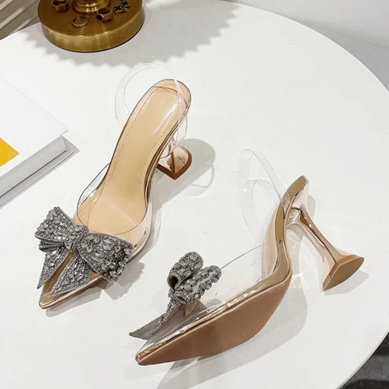 Crystal Sequined Bowknot Pointed Toe Heels