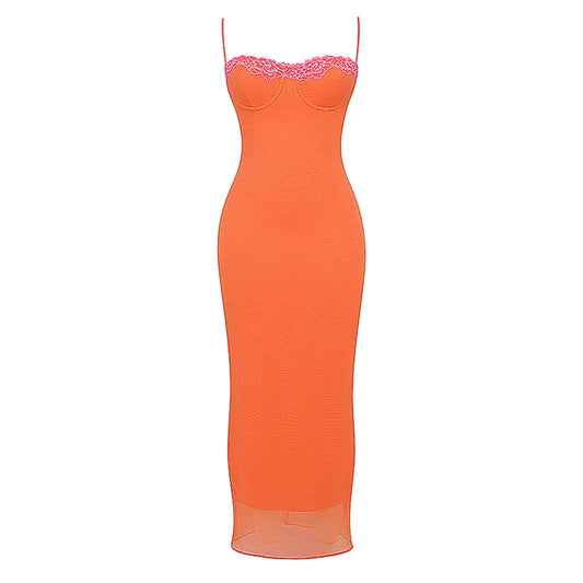 Lace Spaghetti Strap Bodycon Maxi Dress