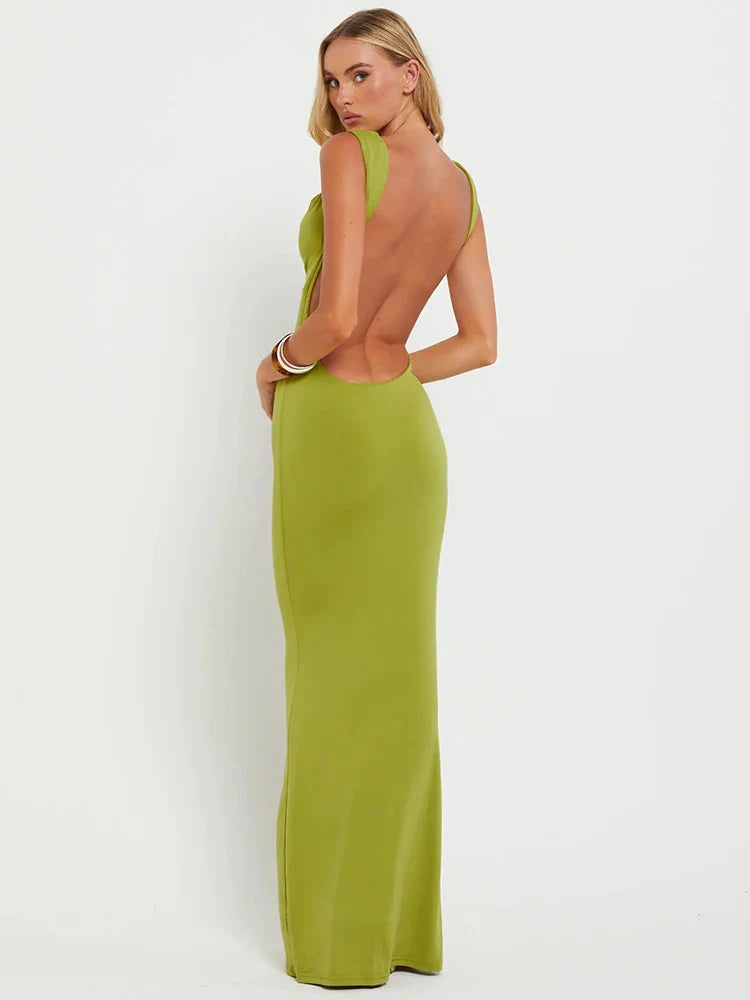 Double Shoulder Backless Straps Maxi Dress