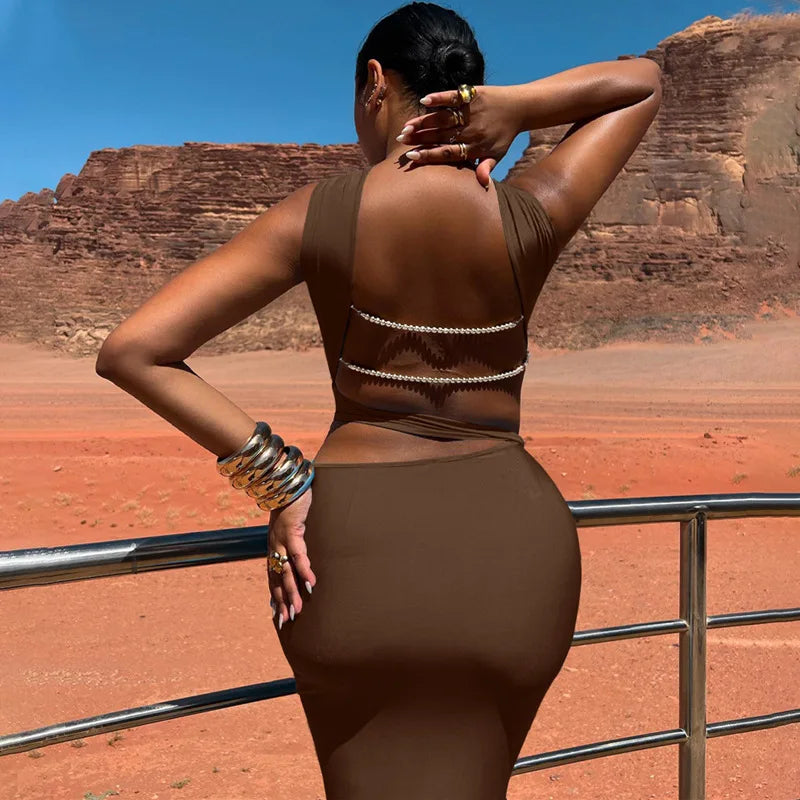 sleeveless backless bodycon maxi dress