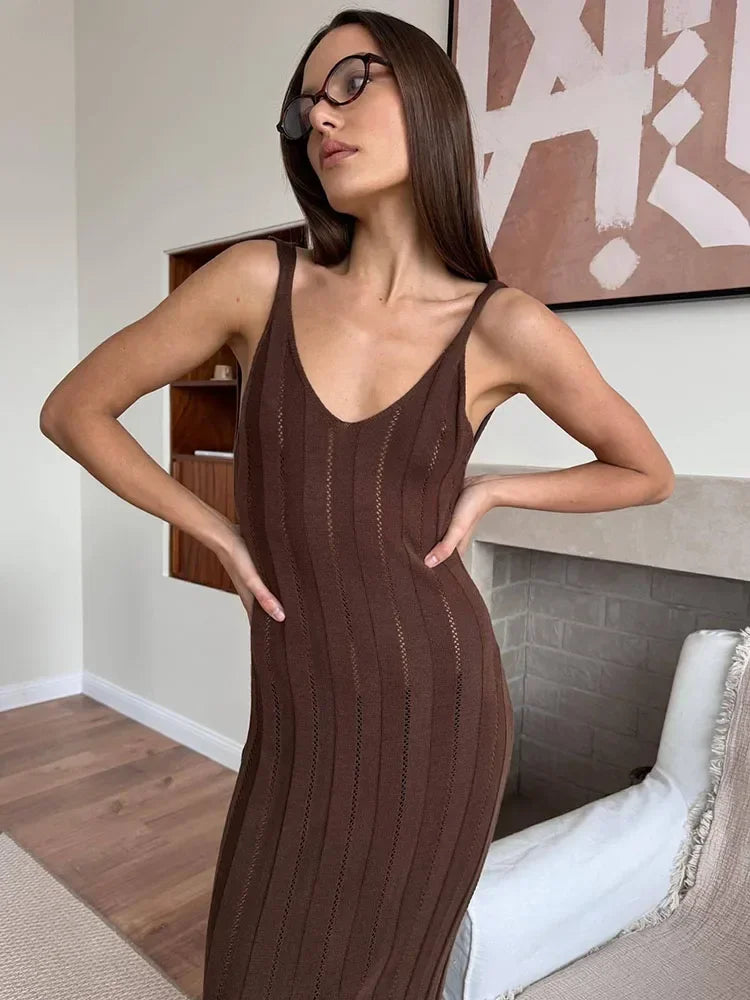 Knit Backless V Neck Slim Sleeveless Dress